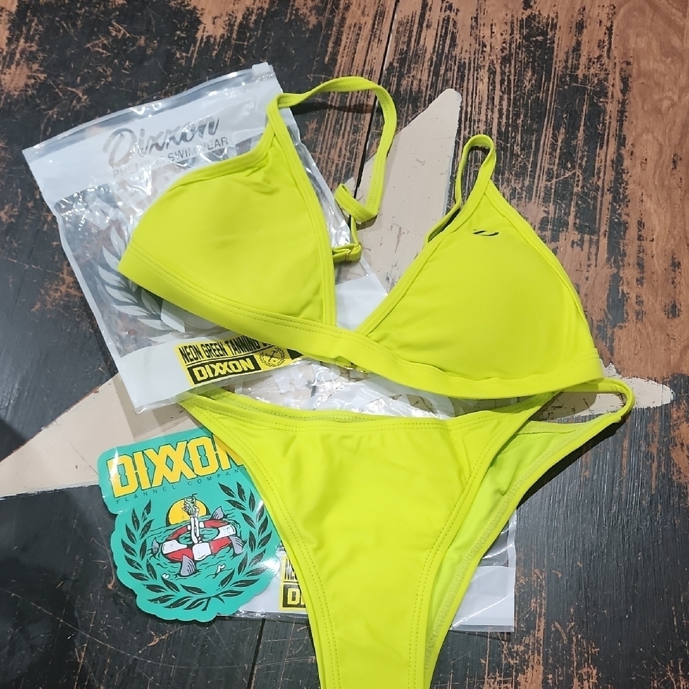 NEW Dixxon Triangle Micro Bikini Neon Green Swimsuit Suit Top & Bottom